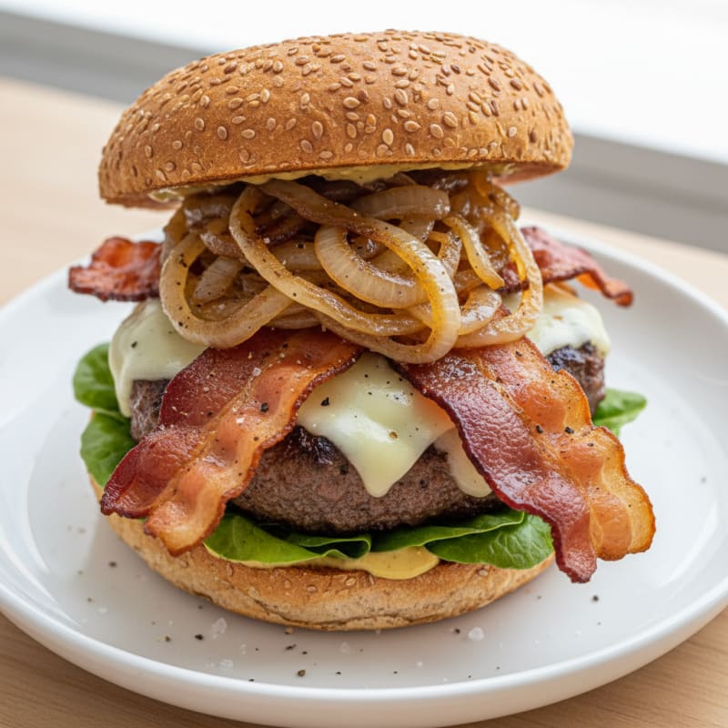 Double Bacon Cheeseburger with Caramelized Onions