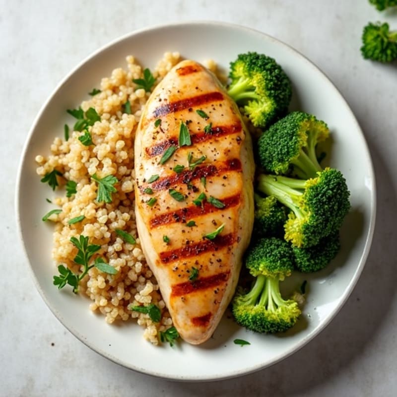 Grilled Chicken Breast with Quinoa and Roasted Broccoli