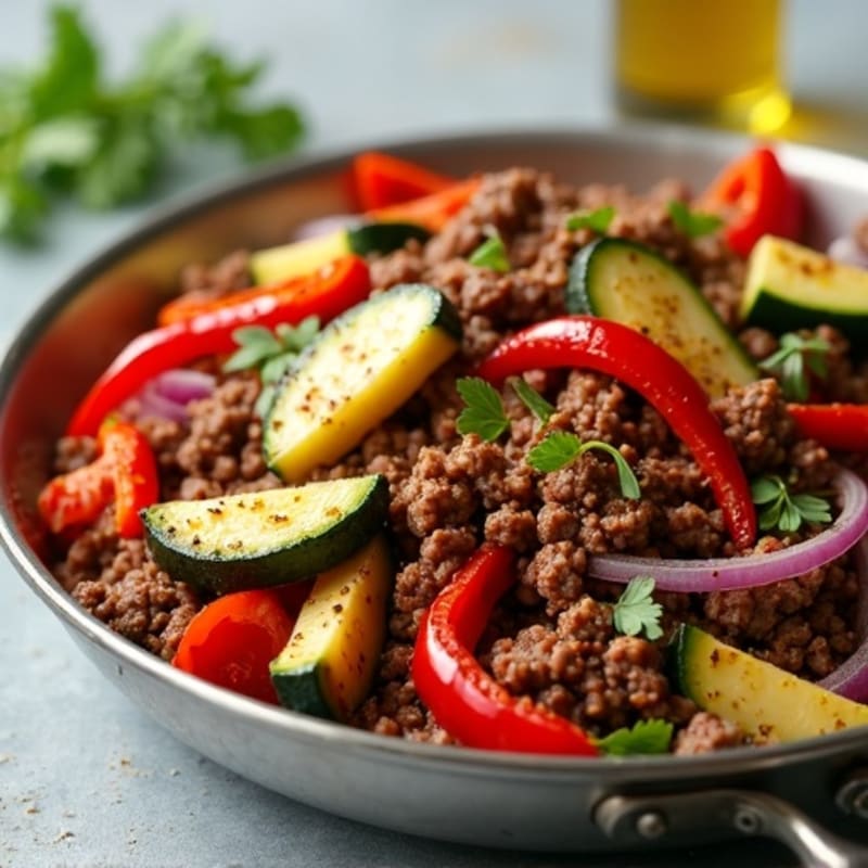 Lean Ground Beef and Roasted Vegetable Skillet