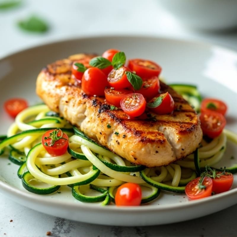 Grilled Chicken Breast over Zucchini Noodles with Tomato Salsa
