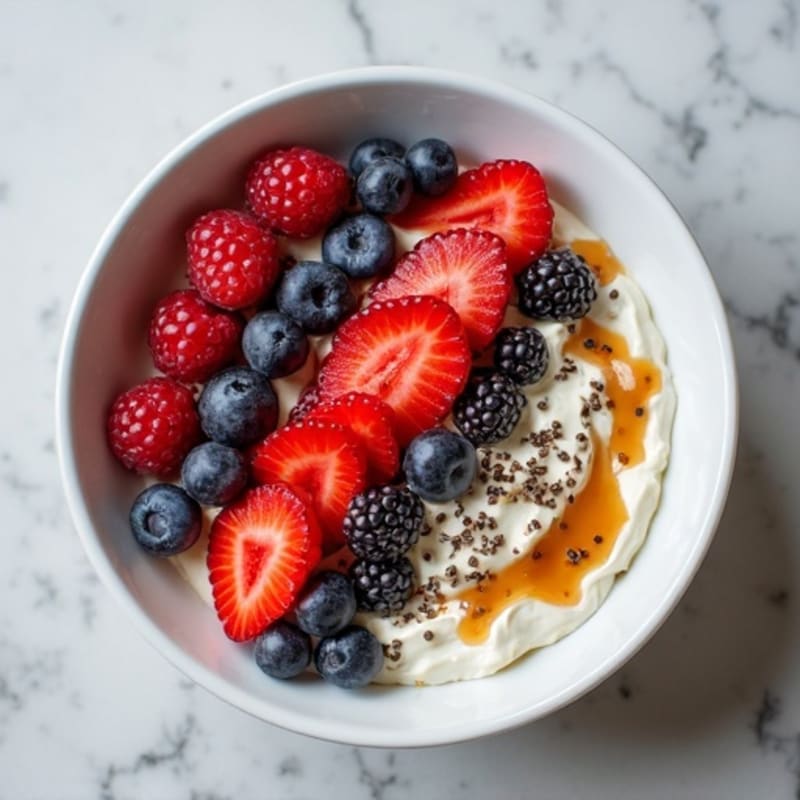 Cottage Cheese Berry Bowl with Almond Butter and Chia Seeds
