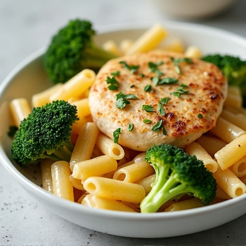 Creamy Cashew Garlic Pasta with Pan-Seared Chicken and Roasted Broccoli