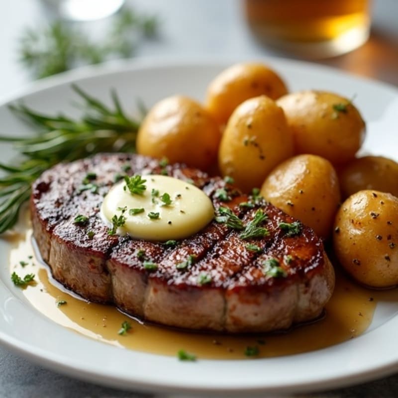 Herb-Garlic Butter Seared Steak with Roasted Baby Potatoes