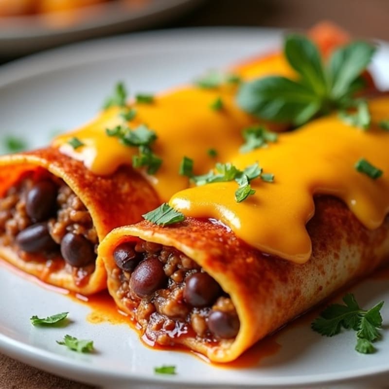 Black Bean and Ground Beef Enchiladas with Melted Cheese