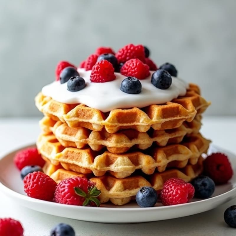Crispy Protein Waffle Stack with Creamy Berry Yogurt