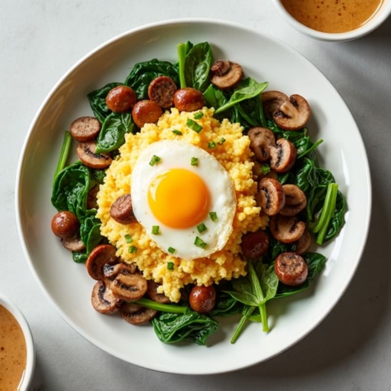 Egg White and Turkey Sausage Scramble with Spinach and Sautéed Mushrooms