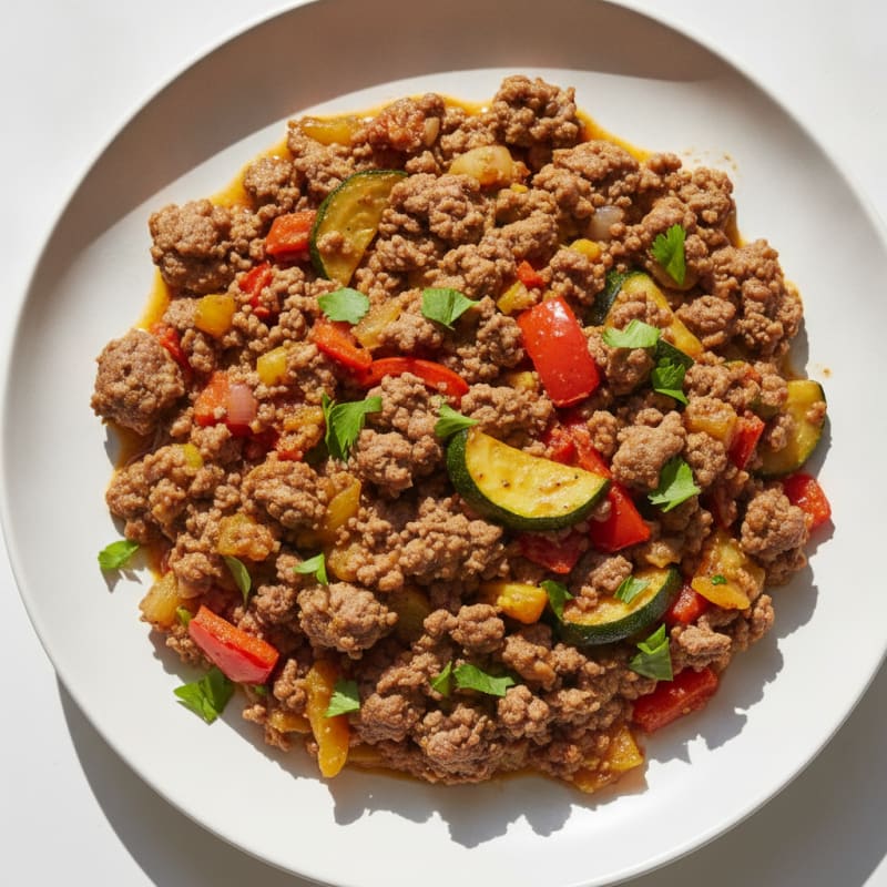Savory Ground Beef and Rainbow Vegetable Skillet