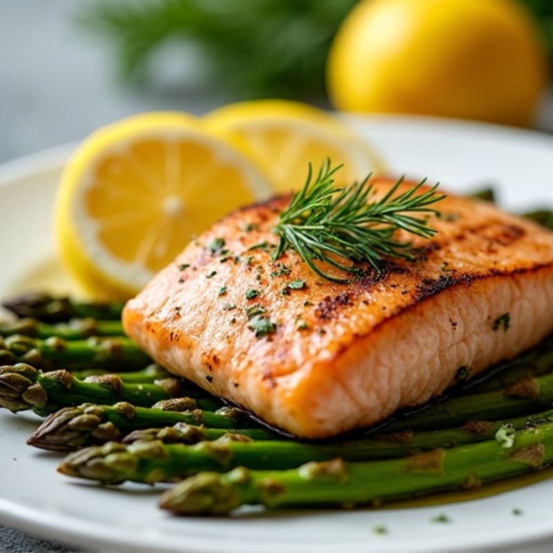 Lemon Herb Grilled Salmon with Crispy Roasted Asparagus