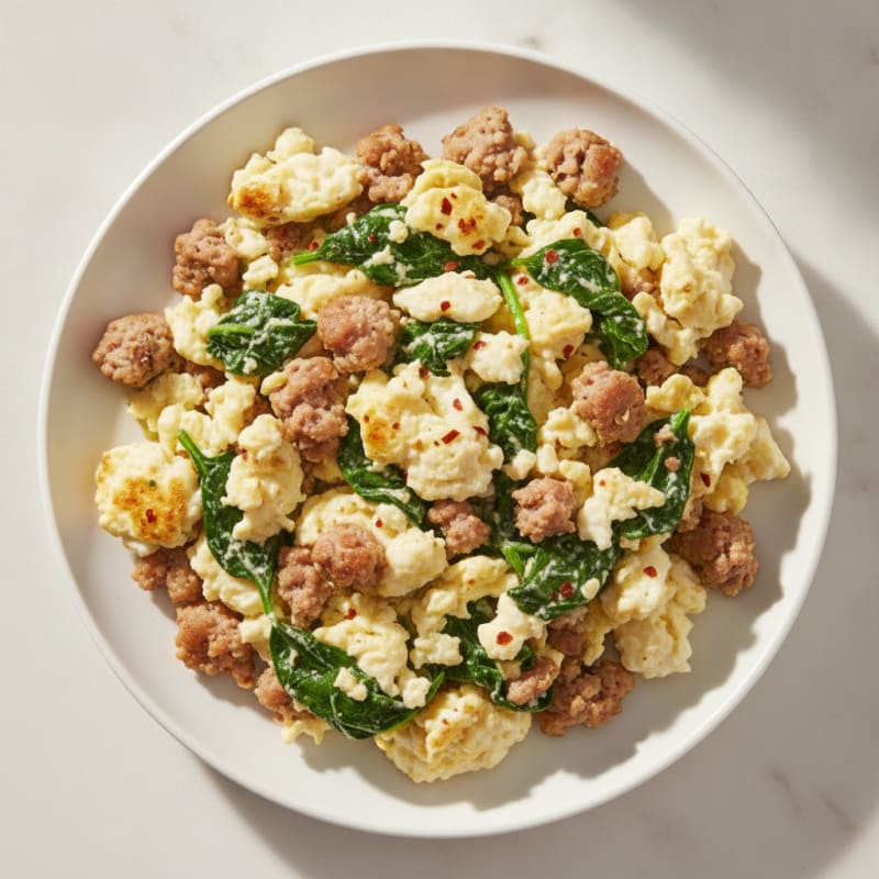 Egg White and Turkey Sausage Scramble with Spinach
