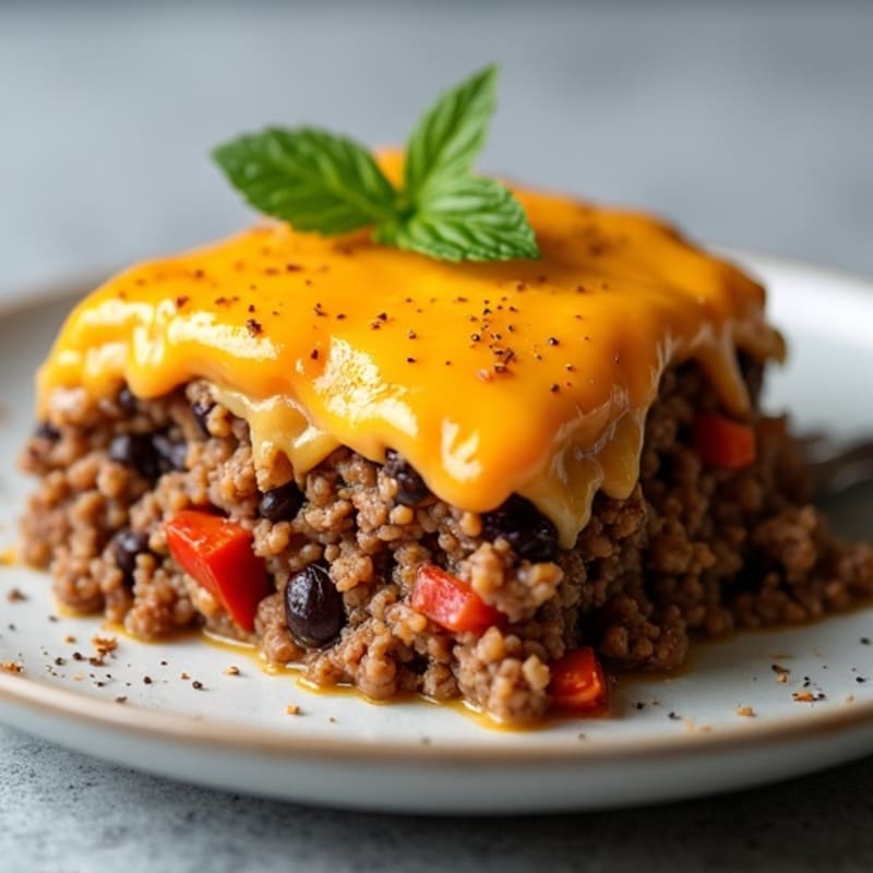 Stacked Cheesy Beef and Black Bean Bake