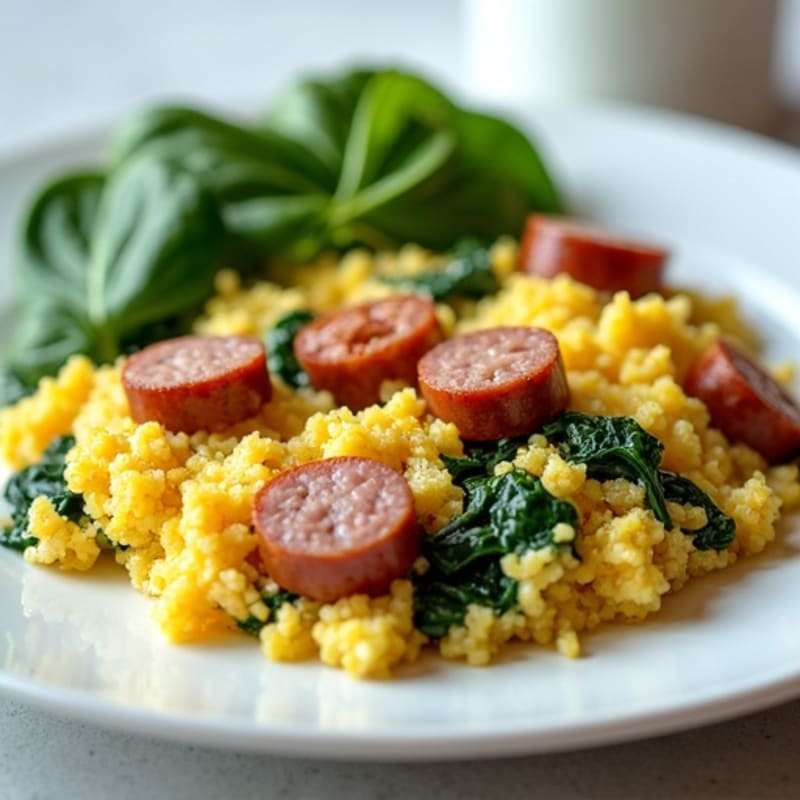 Egg White and Turkey Sausage Scramble with Spinach and Quinoa