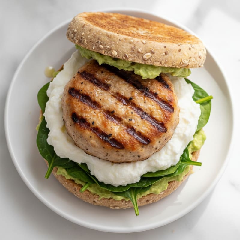 Egg White and Spinach Sandwich with Grilled Chicken Patty