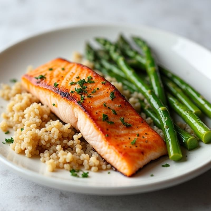 Seared Salmon with Steamed Asparagus and Brown Rice