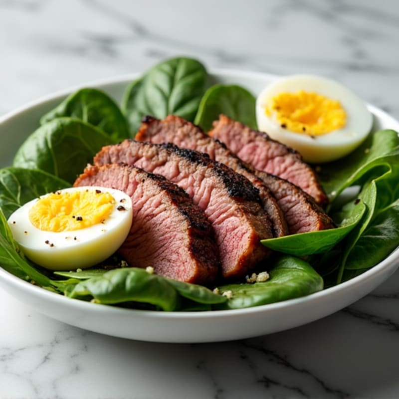 Seared Steak Spinach Salad with Hard-Boiled Eggs