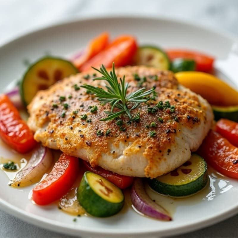 Herb-Crusted Pan Seared Chicken with Roasted Vegetables