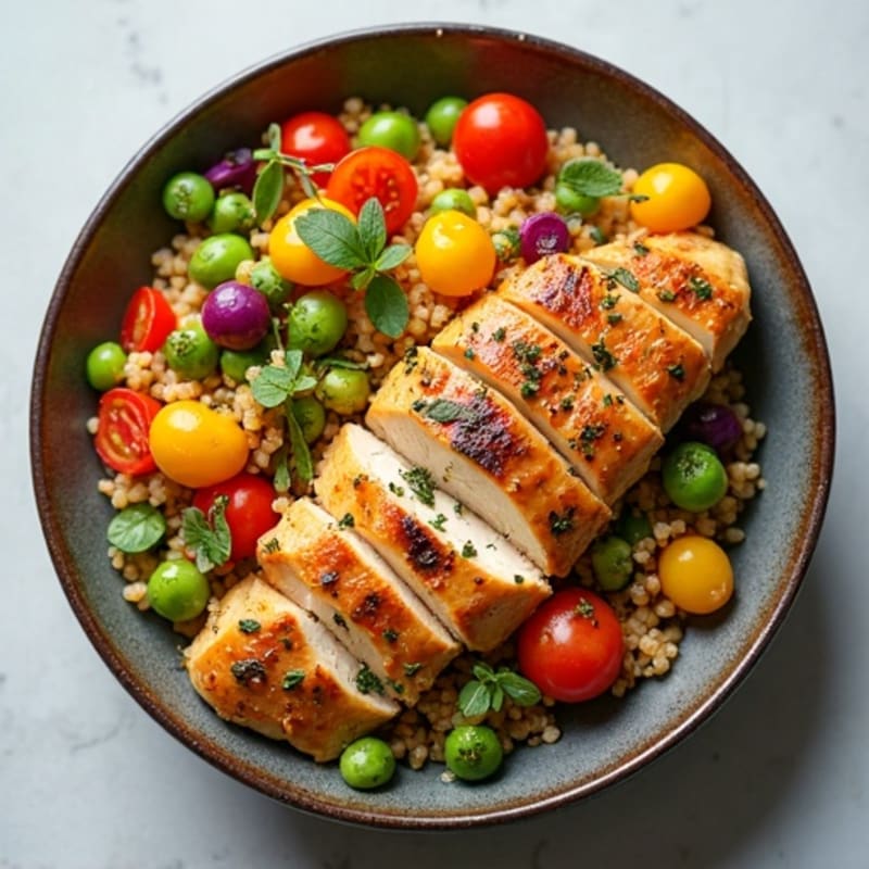Herb-Roasted Chicken Quinoa Bowl with Rainbow Vegetables