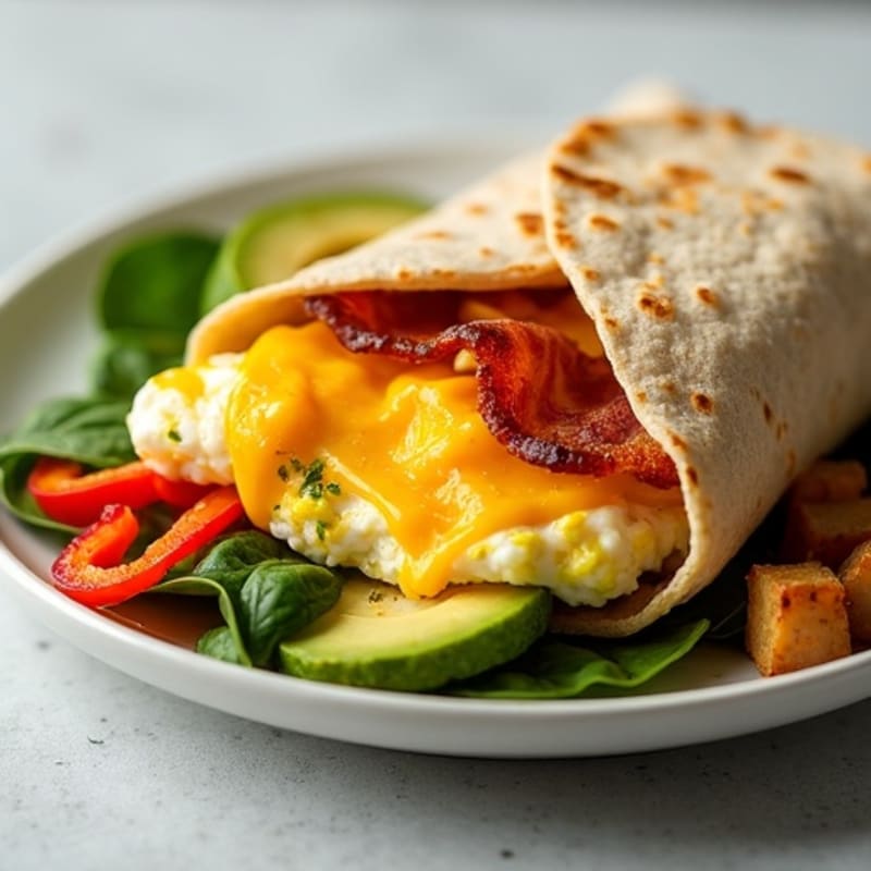 Crispy Turkey Bacon and Egg White Breakfast Burrito with Cheddar