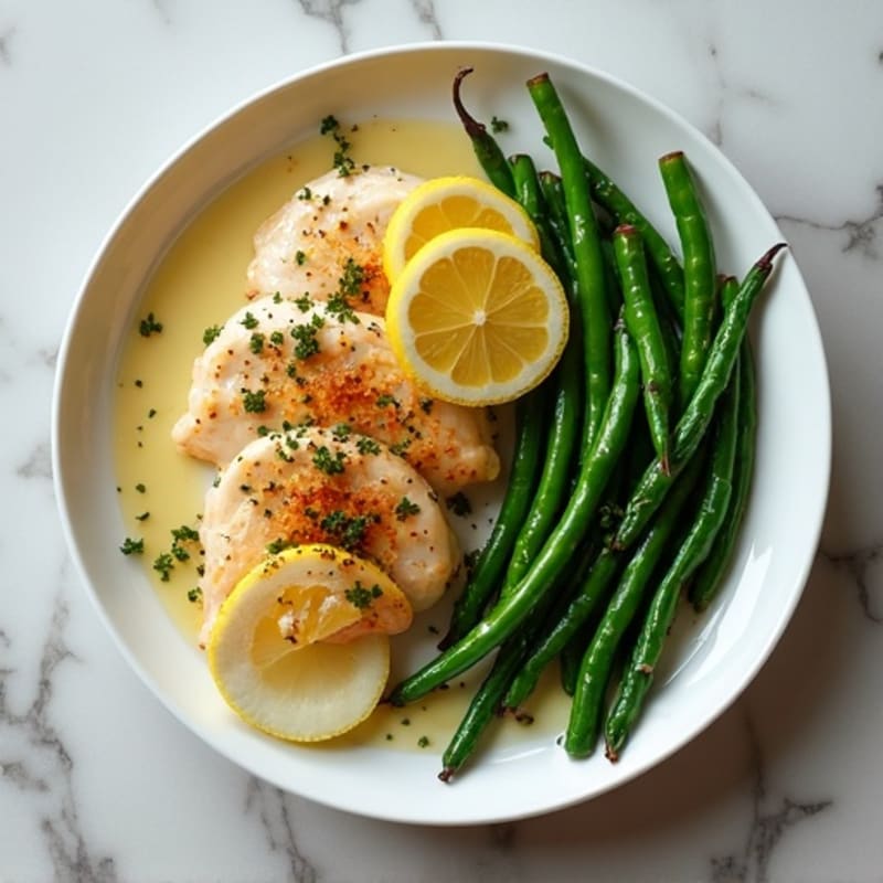 Lemon Garlic Pan-Seared Chicken with Roasted Green Beans