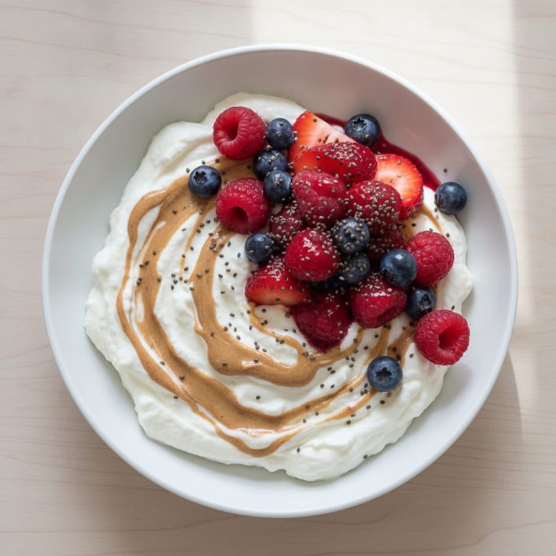 Greek Yogurt Protein Mousse with Mixed Berries