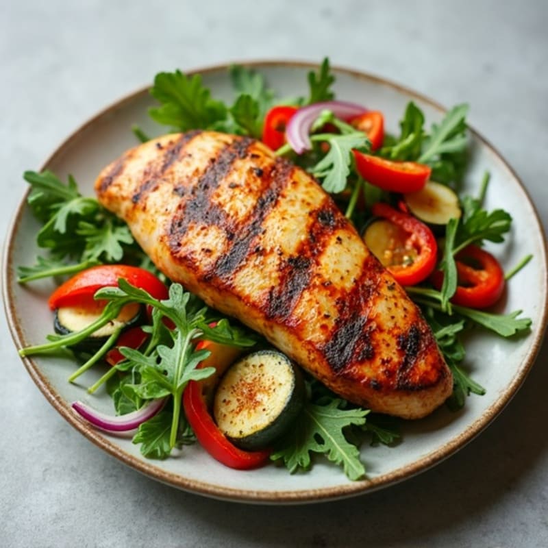 Grilled Chicken with Fresh Arugula and Roasted Vegetables