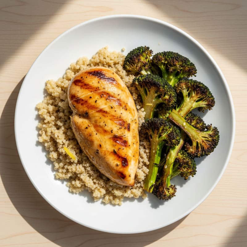 Grilled Chicken Breast with Quinoa and Roasted Broccoli