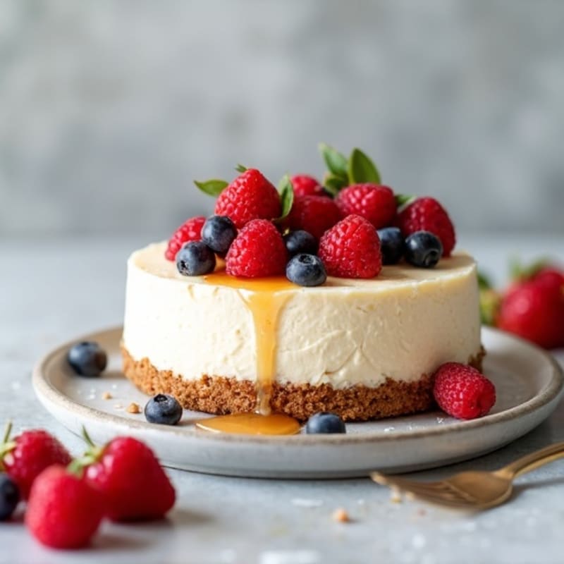 Greek Yogurt Protein Cheesecake with Mixed Berries