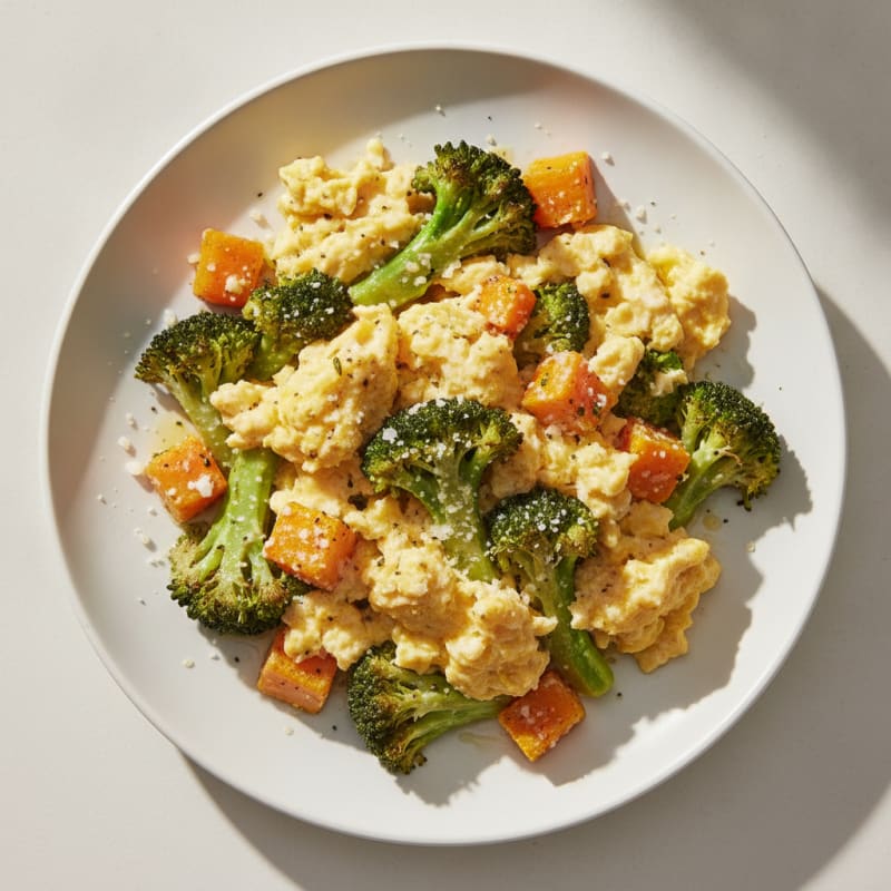 Egg and Greek Yogurt Scramble with Roasted Broccoli