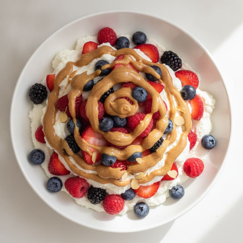Greek Yogurt Protein Parfait with Mixed Berries and Almond Butter