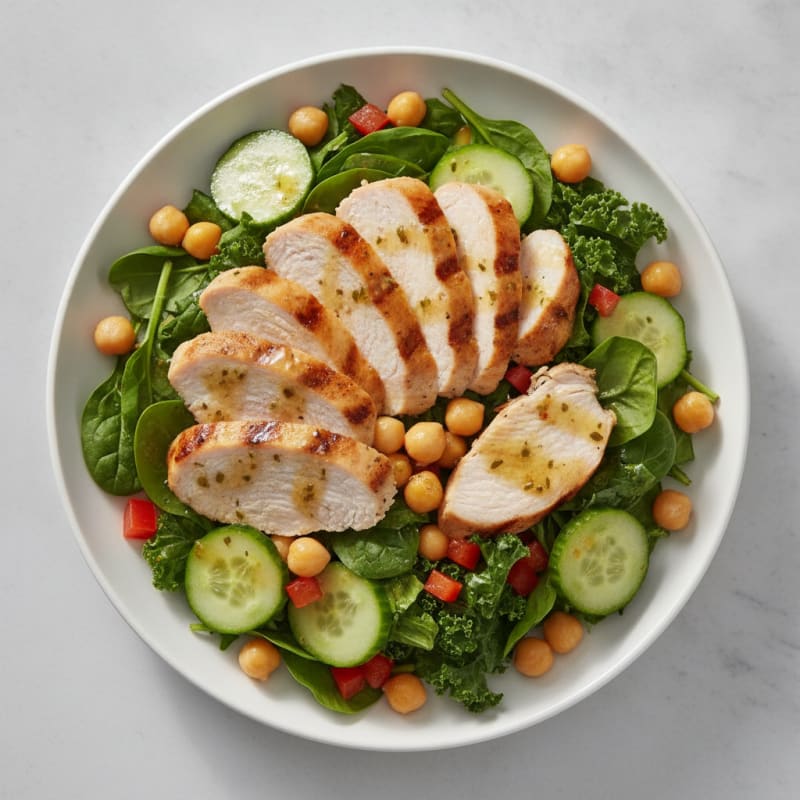 Grilled Turkey Breast Salad with Crunchy Vegetables and Chickpeas