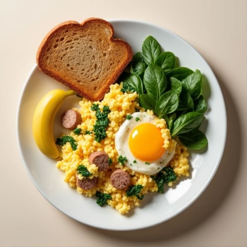 Egg White Scramble with Turkey Sausage and Spinach