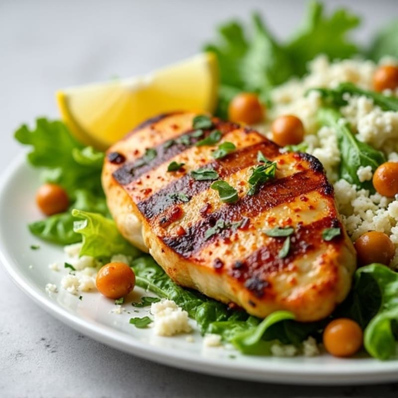 Herb-Grilled Chicken Caesar with Crispy Chickpea Croutons
