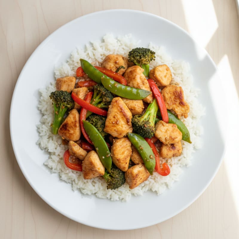 Chicken and Vegetable Stir-Fry with Rice