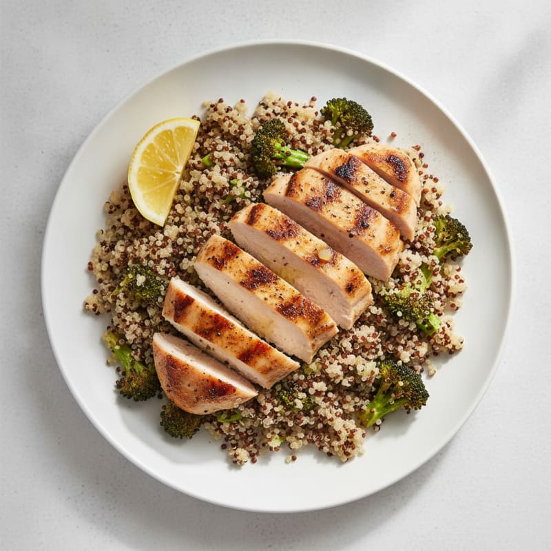 Grilled Chicken Breast with Quinoa and Roasted Broccoli