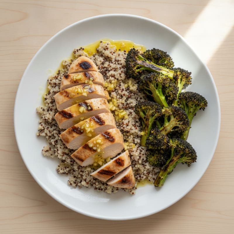 Grilled Chicken Breast with Quinoa and Roasted Broccoli
