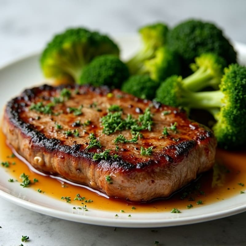 Garlic Herb Pan-Seared Steak with Crispy Roasted Broccoli