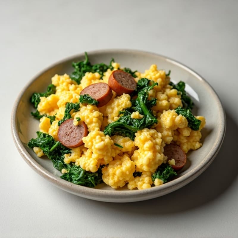 Egg White Scramble with Turkey Sausage and Spinach