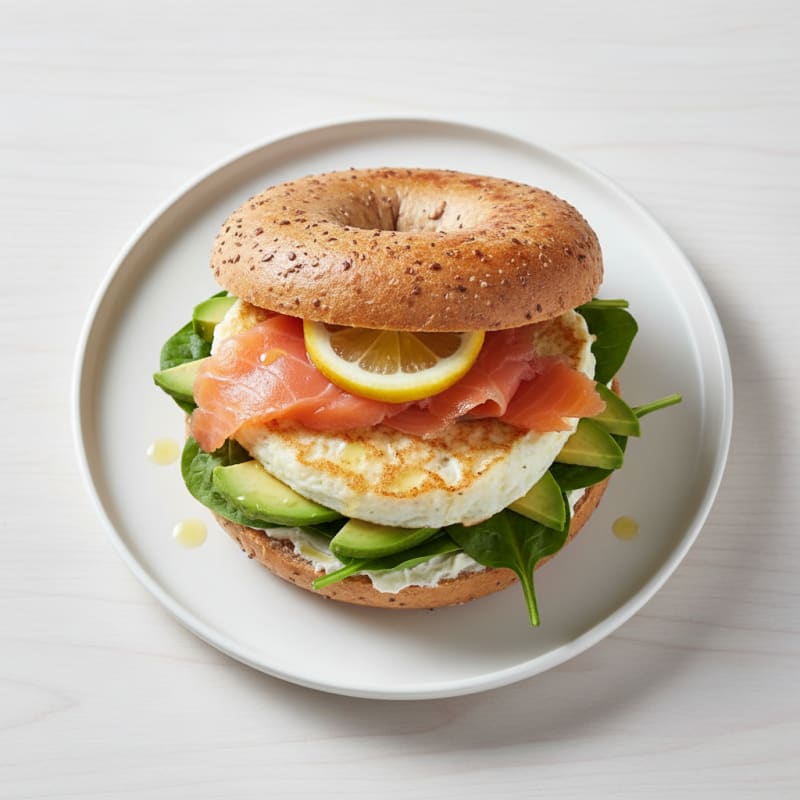 Egg White and Smoked Salmon Bagel Sandwich with Spinach