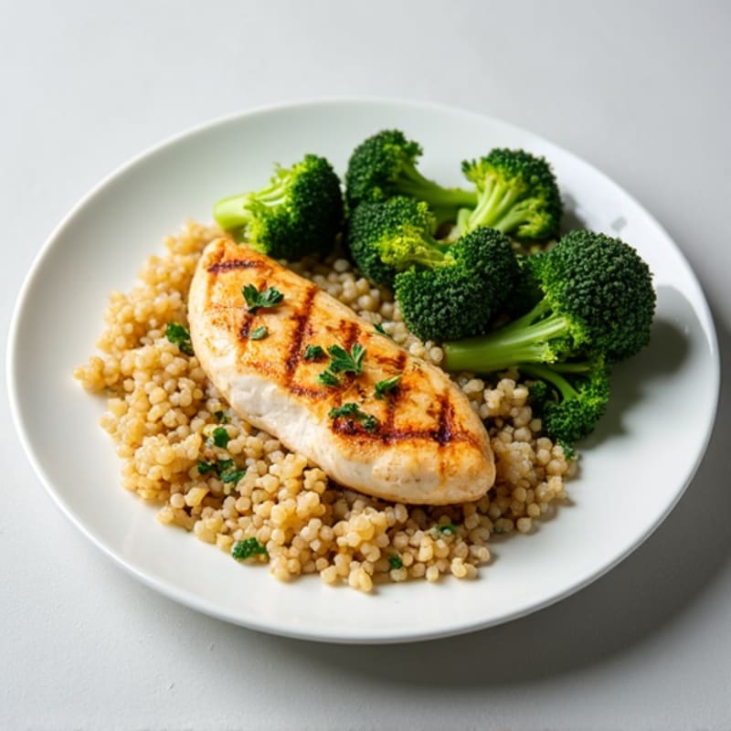 Grilled Chicken Breast with Roasted Broccoli and Quinoa