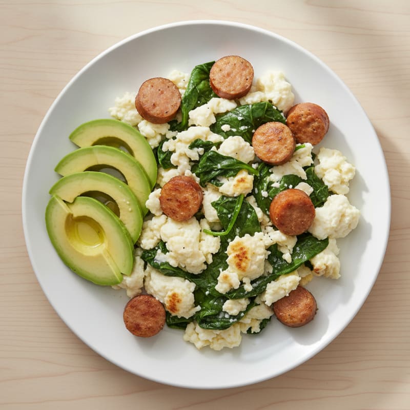 Egg White and Spinach Scramble with Turkey Sausage