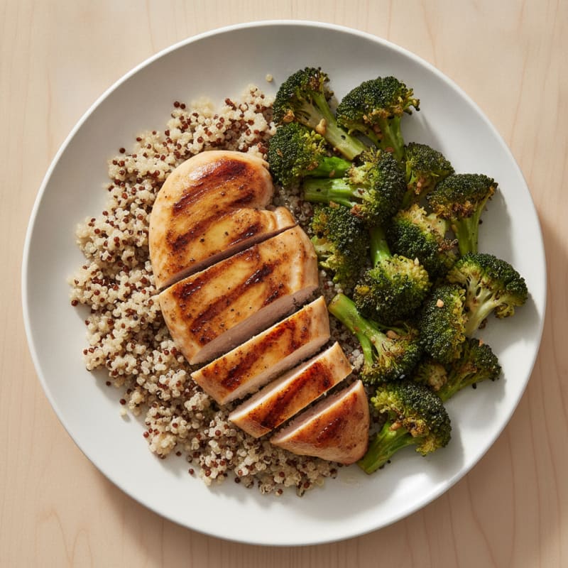 Grilled Chicken Breast with Quinoa and Roasted Broccoli