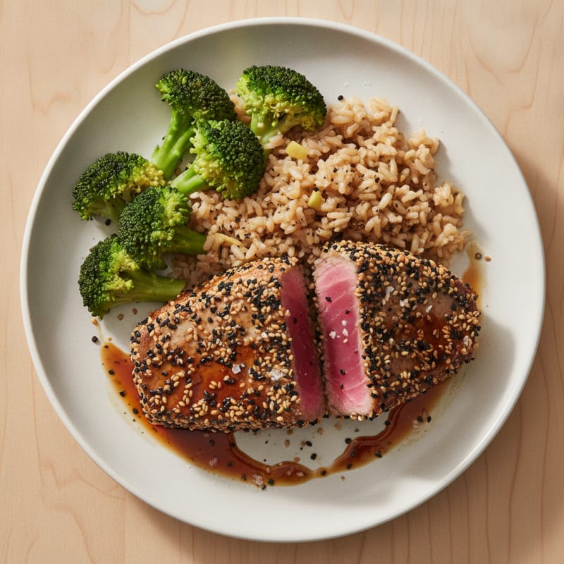 Seared Tuna with Steamed Broccoli