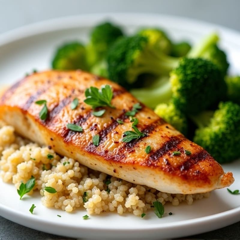 Grilled Chicken Breast with Quinoa and Steamed Broccoli