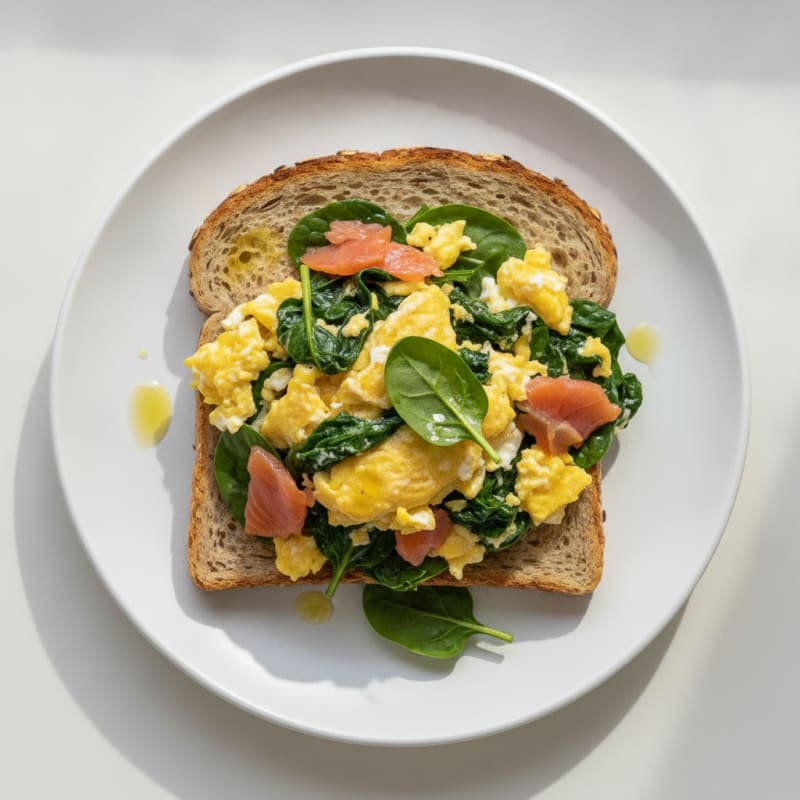 Egg and Spinach Scramble on Gluten Free Seeded Bread