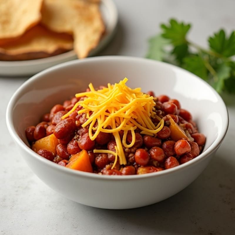 Hearty Lean Turkey Chili with Melty Cheddar and Roasted Sweet Potatoes