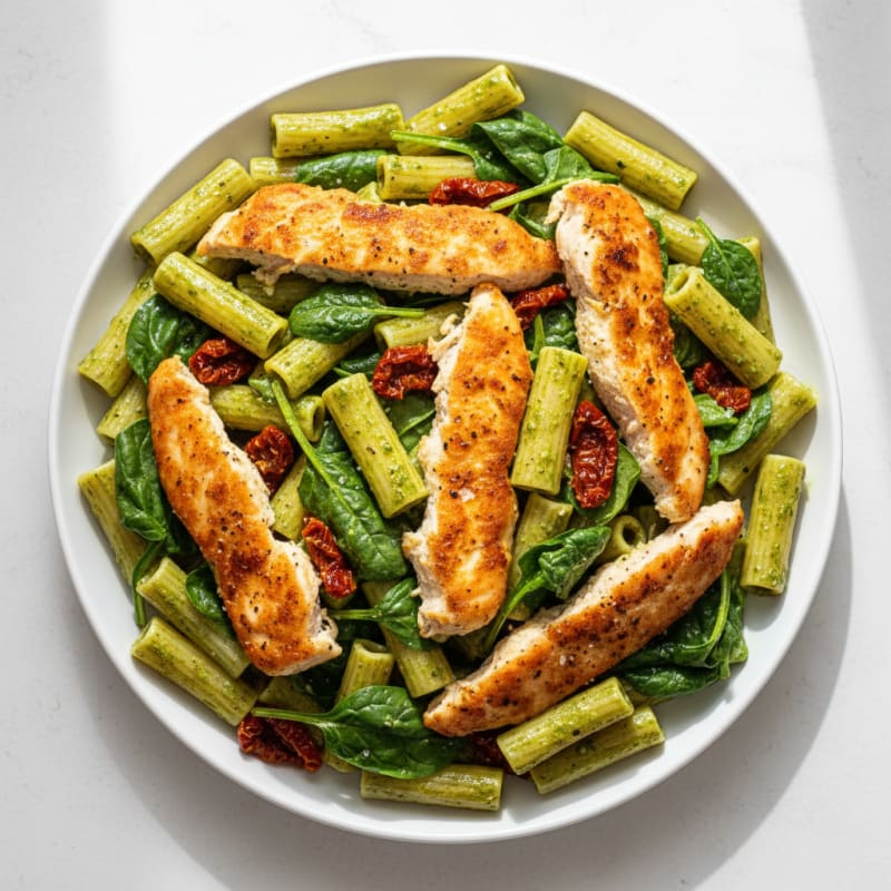 Creamy Pesto Chicken Pasta with Sun-Dried Tomatoes
