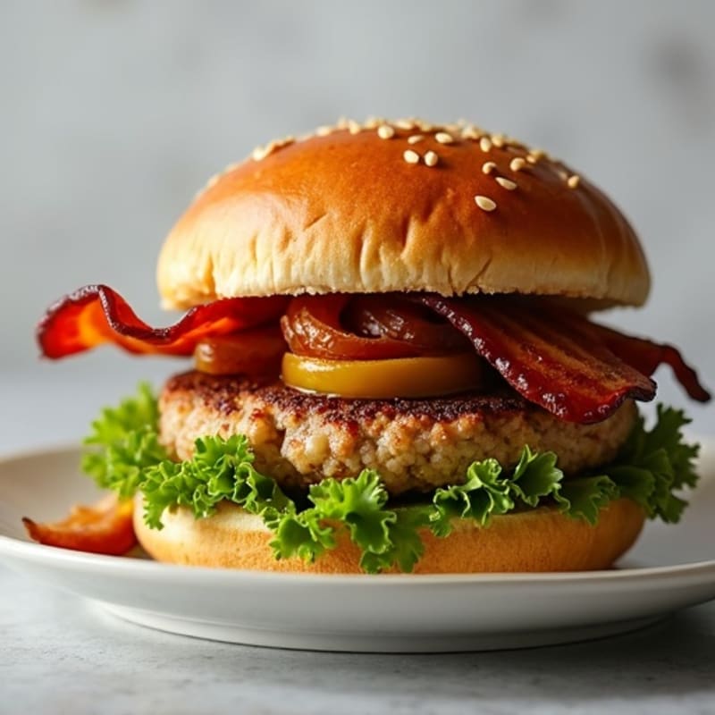 Lean Turkey-Bacon Burger with Caramelized Onions