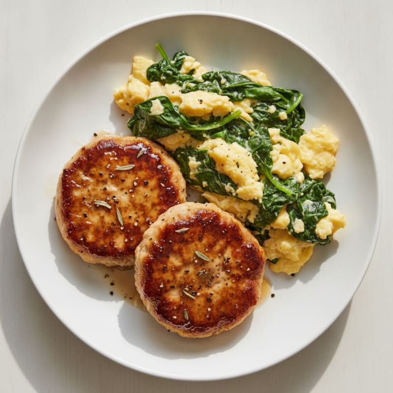 Maple Chicken Patties with Spinach Scramble