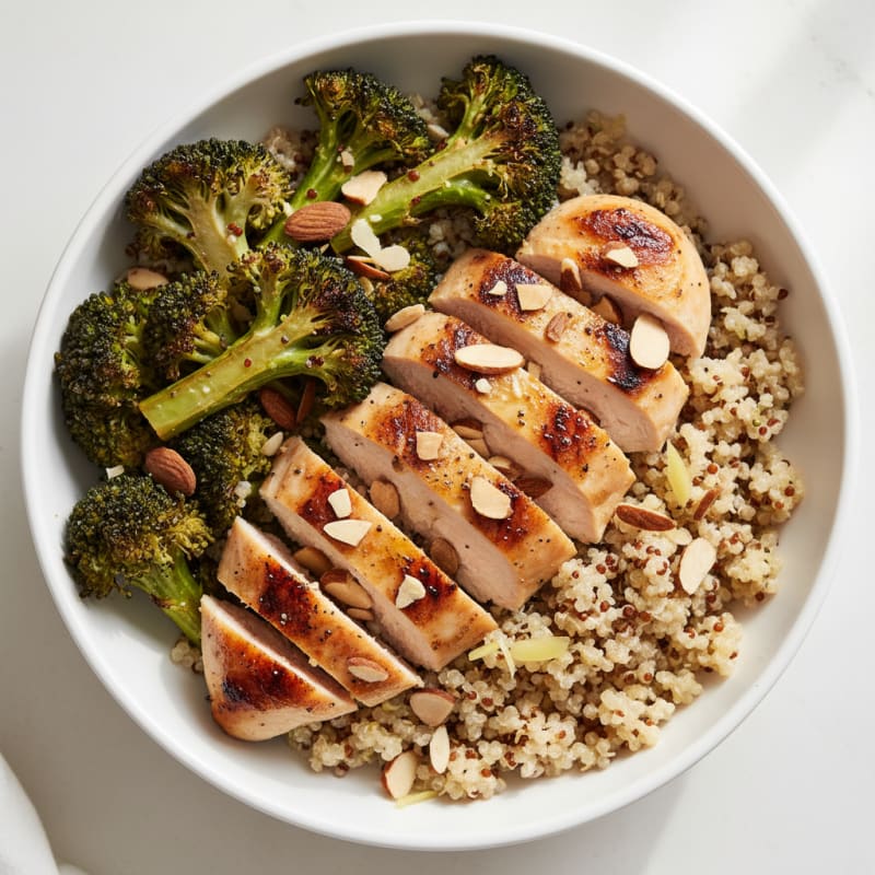 Grilled Chicken and Quinoa Power Bowl with Roasted Broccoli