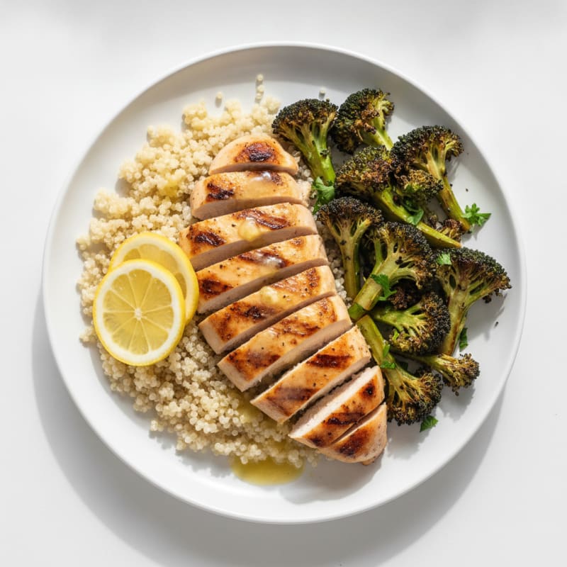 Grilled Chicken Breast with Quinoa and Roasted Broccoli