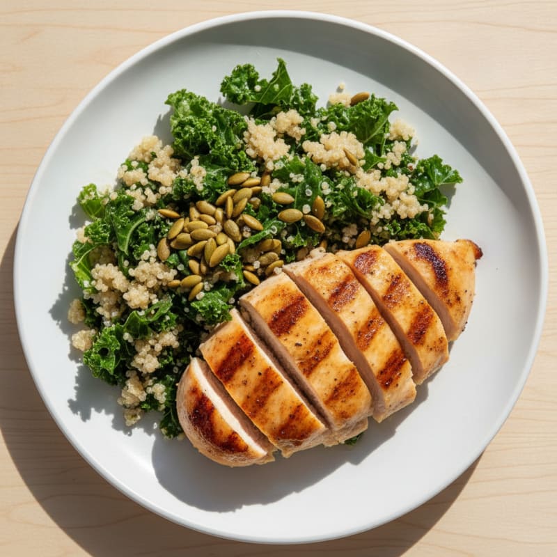 Grilled Chicken Breast with Crunchy Kale and Quinoa Salad